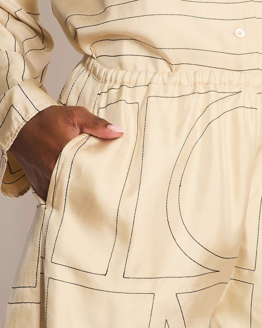 Toteme Beige Silk Shorts with Monogram Details Size FR 34 (UK 6)