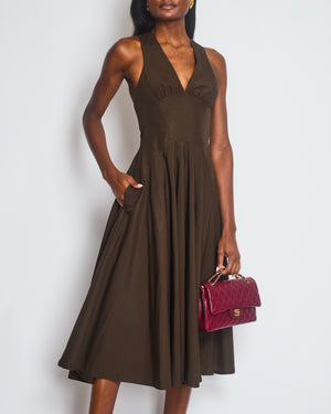 Alaïa Brown Sleeveless Midi Dress with Cross Back Straps Size FR 36 (UK 8)
