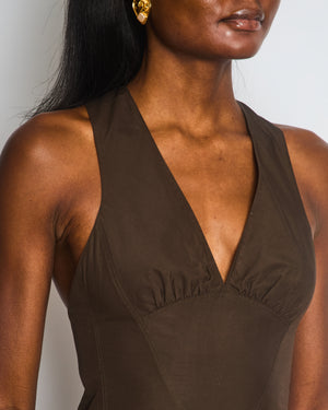 Alaïa Brown Sleeveless Midi Dress with Cross Back Straps Size FR 36 (UK 8)