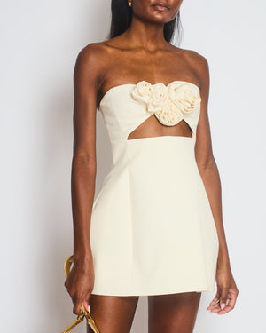 Magda Butrym Cream Cut-Out Mini Dress with Floral Appliqué and Pocket Detail Size FR 36 (UK 8)