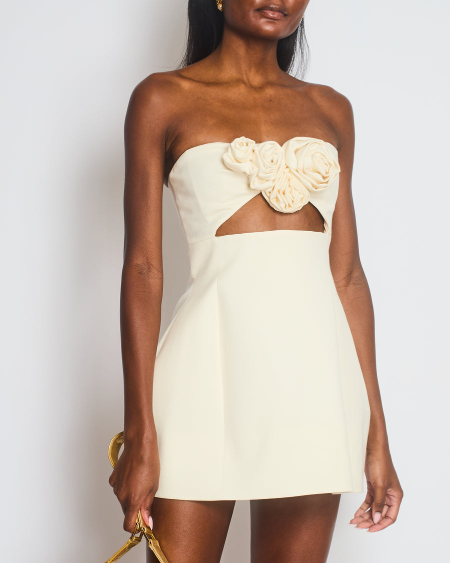 Magda Butrym Cream Cut-Out Mini Dress with Floral Appliqué and Pocket Detail Size FR 36 (UK 8)