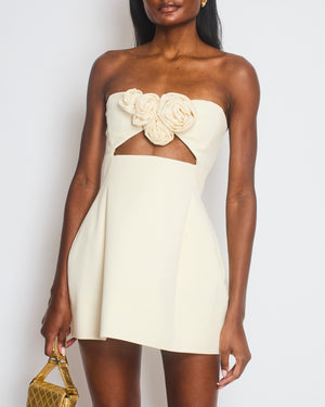 Magda Butrym Cream Cut-Out Mini Dress with Floral Appliqué and Pocket Detail Size FR 36 (UK 8)