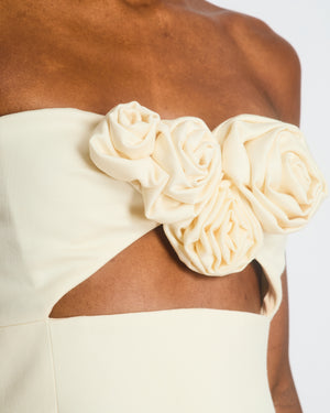 Magda Butrym Cream Cut-Out Mini Dress with Floral Appliqué and Pocket Detail Size FR 36 (UK 8)