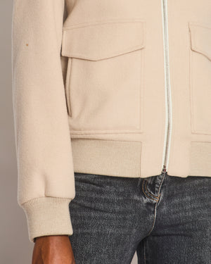 Yves Salomon Grey Cashmere Bomber Jacket with Pocket Detail and Fur Collar Size FR 38 (UK 10)