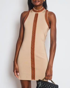Hermés Beige Sleeveless Dress with Brown Braided Trim Size FR 36 (UK 8)