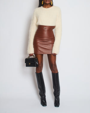 Hermès Brown Leather Mini Skirt with Palladium Buckle Size FR 34 (UK 6)