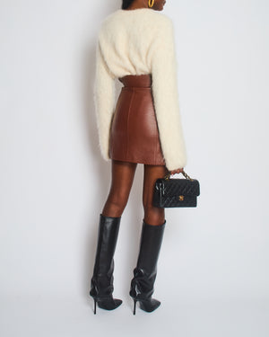 Hermès Brown Leather Mini Skirt with Palladium Buckle Size FR 34 (UK 6)