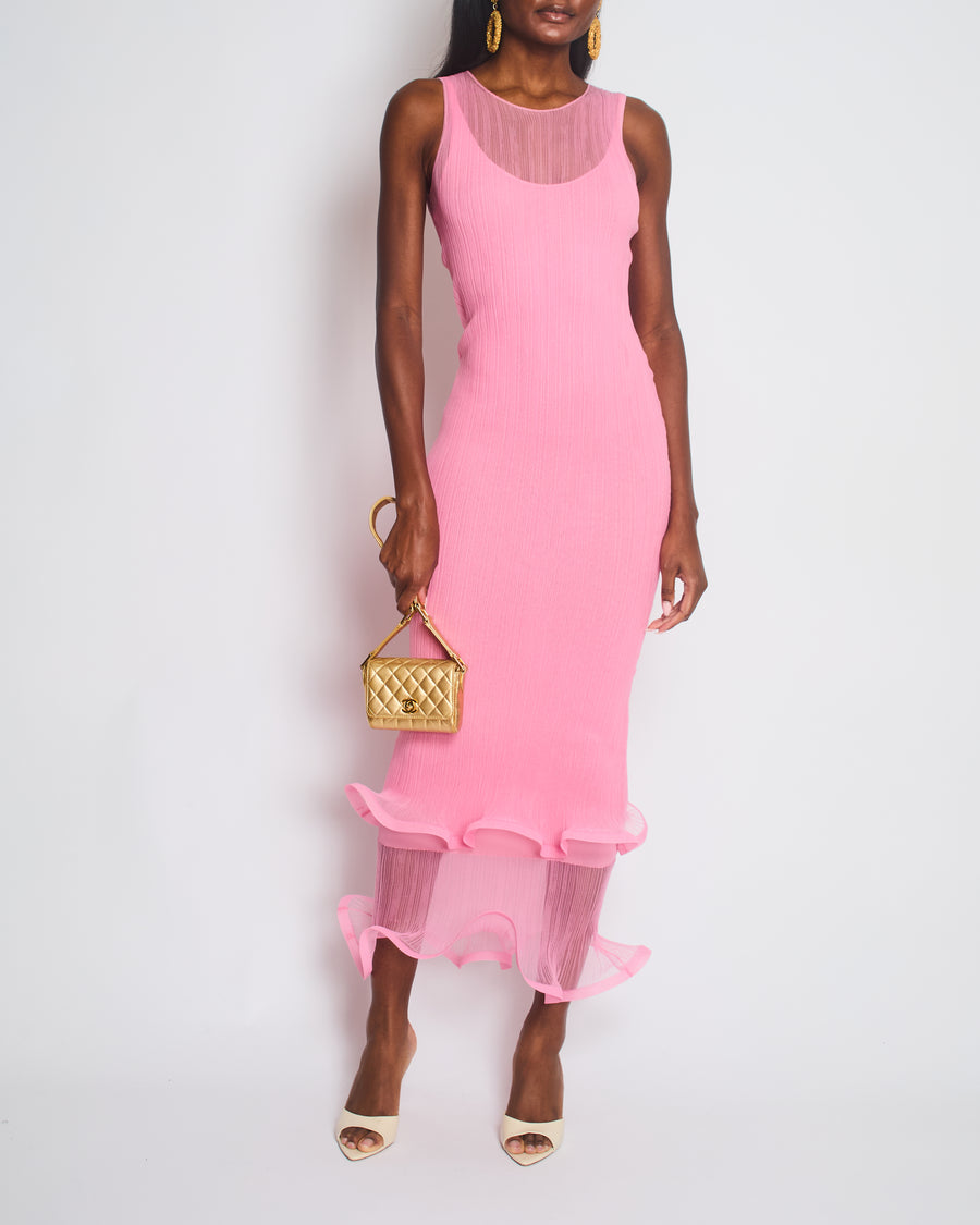 Simkhai Light Pink Daniella 3D Plissé Ruffled Midi Dress Size XS (UK 4-6)  RRP £424