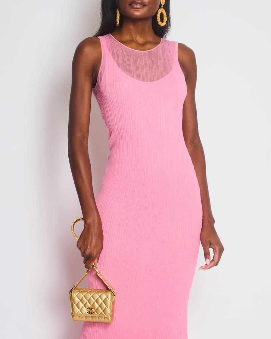 Simkhai Light Pink Daniella 3D Plissé Ruffled Midi Dress Size XS (UK 4-6)  RRP £424