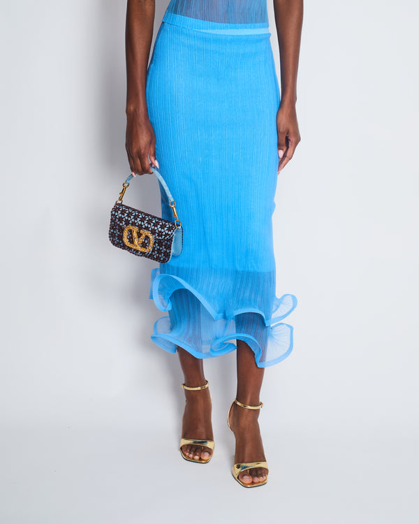 Simkhai Blue Plissé Top and 3D Ruffled Midi Skirt Set Size XS-S (UK 4-8)