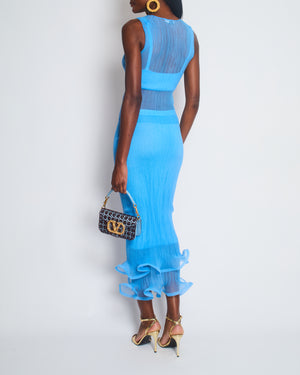 Simkhai Blue Plissé Top and 3D Ruffled Midi Skirt Set Size XS-S (UK 4-8)