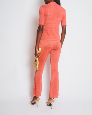 Chanel Burnt Orange Ribbed Knit Short Sleeve Top and Trousers with Silver CC Logo Detail Size FR 34-36 (UK 6-8)