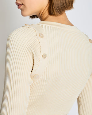 Hermès Cream Ribbed Knit Dress with Button Details Size FR 36 (UK 8)