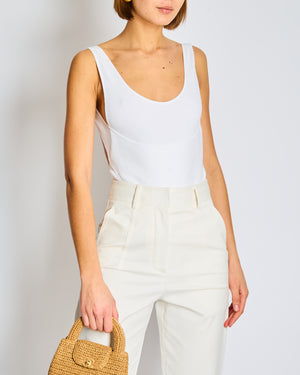 Alaia White Sleeveless Bodysuit with Scoop Back Detail Size