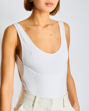 Alaia White Sleeveless Bodysuit with Scoop Back Detail Size