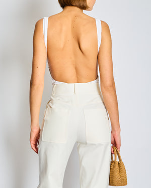 Alaia White Sleeveless Bodysuit with Scoop Back Detail Size