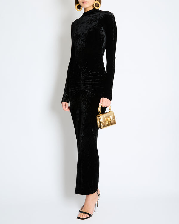 Alaïa Black Velvet Maxi Dress with Shoulder Pads Size FR 34 (UK 6)