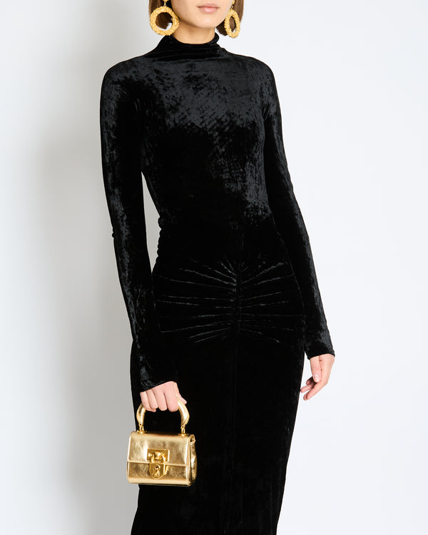 Alaïa Black Velvet Maxi Dress with Shoulder Pads Size FR 34 (UK 6)