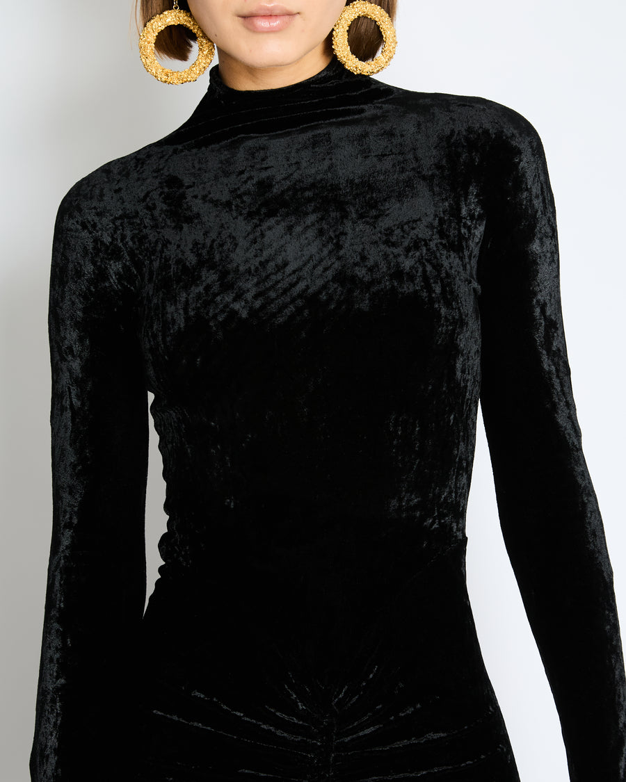 Alaïa Black Velvet Maxi Dress with Shoulder Pads Size FR 34 (UK 6)