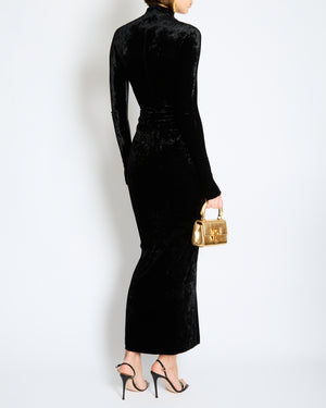 Alaïa Black Velvet Maxi Dress with Shoulder Pads Size FR 34 (UK 6)