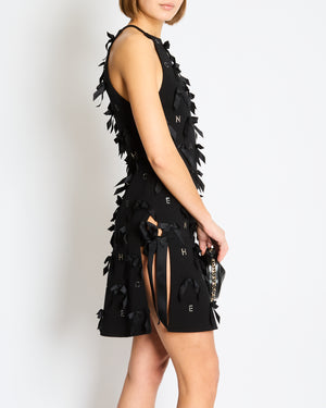 *RARE* Chanel Black Mini Dress with Bow Details and Crystal Logo Embellishments Size FR 34 (UK 6)