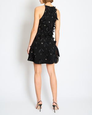 *RARE* Chanel Black Mini Dress with Bow Details and Crystal Logo Embellishments Size FR 34 (UK 6)