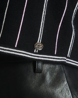 Chanel 23P Black Knitted Vest Top with White & Light Pink Stripes Detail Size FR 38 (UK 10)