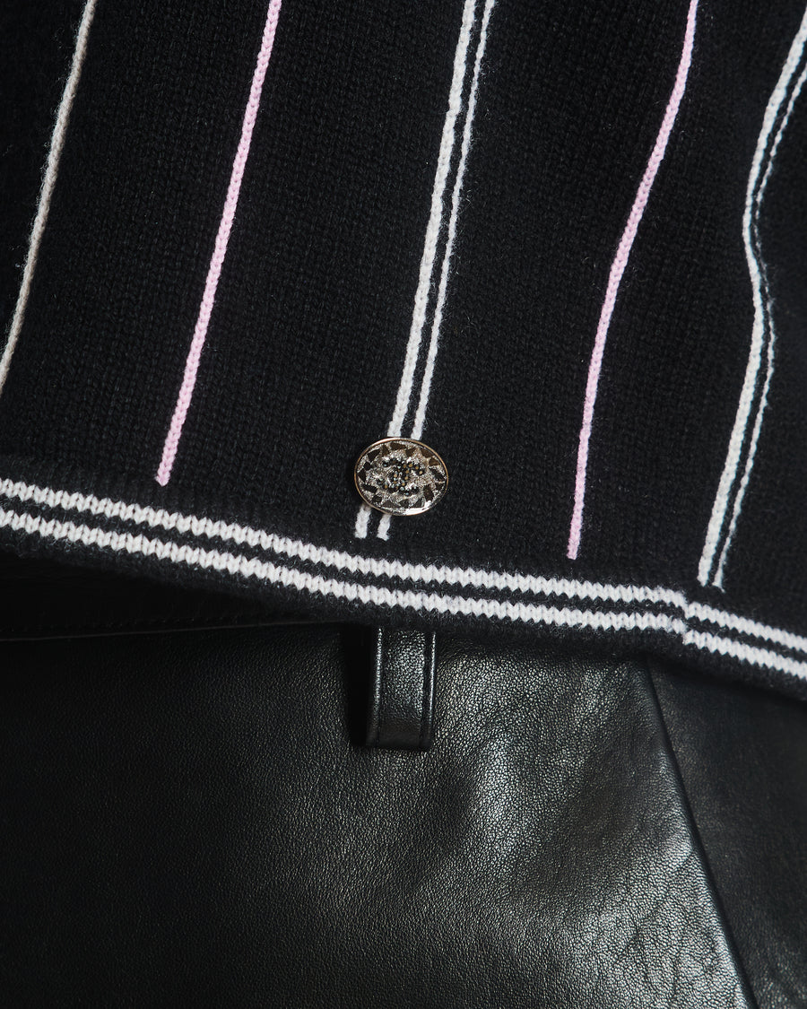 Chanel 23P Black Knitted Vest Top with White & Light Pink Stripes Detail Size FR 38 (UK 10)