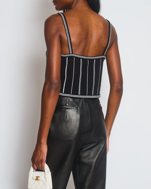 Chanel 23P Black Knitted Vest Top with White & Light Pink Stripes Detail Size FR 38 (UK 10)