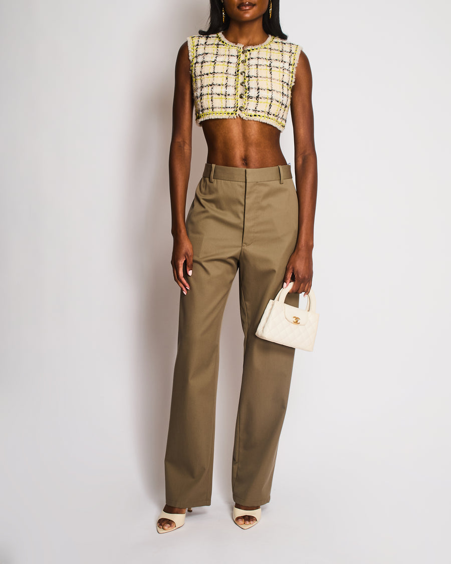 Loewe Khaki Wool Tapered Trousers with Back Pocket Size FR 42 (UK 14)