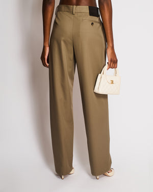 Loewe Khaki Wool Tapered Trousers with Back Pocket Size FR 42 (UK 14)