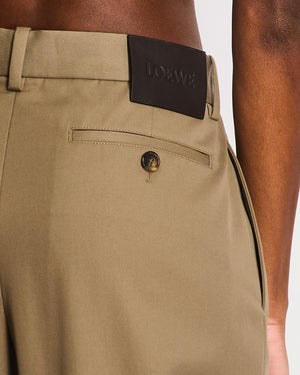 Loewe Khaki Wool Tapered Trousers with Back Pocket Size FR 42 (UK 14)