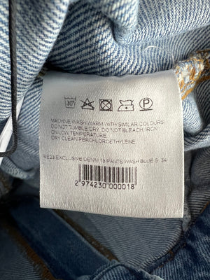 Magda Butrym Blue Denim Barrel Leg Jeans with Front Pleat Detail Size FR 34 (UK 6)