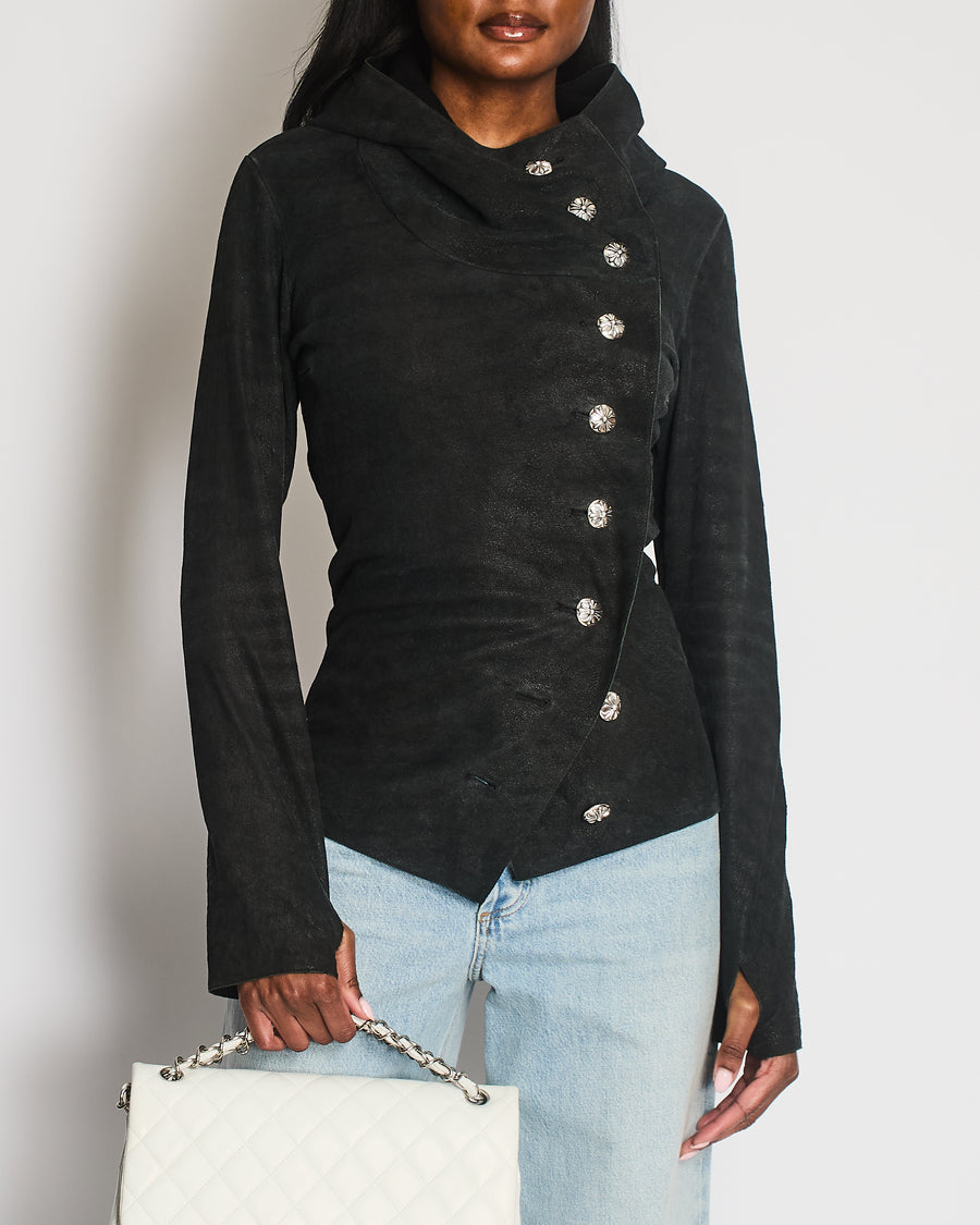 Chrome Hearts Women’s Lambskin Leather Hooded Jacket with Buttons Size M (UK 8)