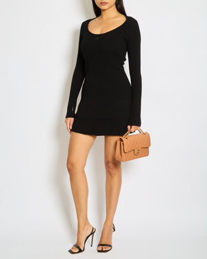 Courrèges Black Ribbed Long Sleeves Dress with Logo Detail Size S (FR 36, UK 8)