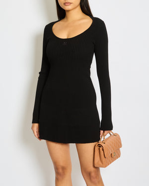 Courrèges Black Ribbed Long Sleeves Dress with Logo Detail Size S (FR 36, UK 8)