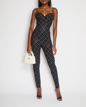 Chanel 20C Black Quilt Glittered Thin Strap Top and Leggings with Black and White CC Logo Detail Size FR 42 (UK 14)