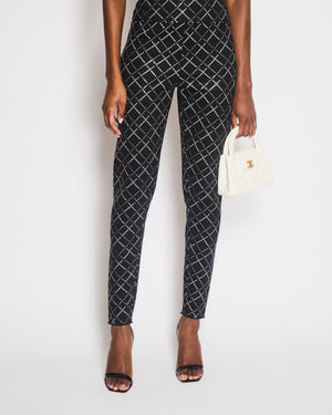 Chanel 20C Black Quilt Glittered Thin Strap Top and Leggings with Black and White CC Logo Detail Size FR 42 (UK 14)
