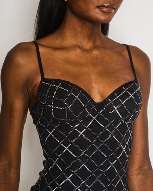 Chanel 20C Black Quilt Glittered Thin Strap Top and Leggings with Black and White CC Logo Detail Size FR 42 (UK 14)