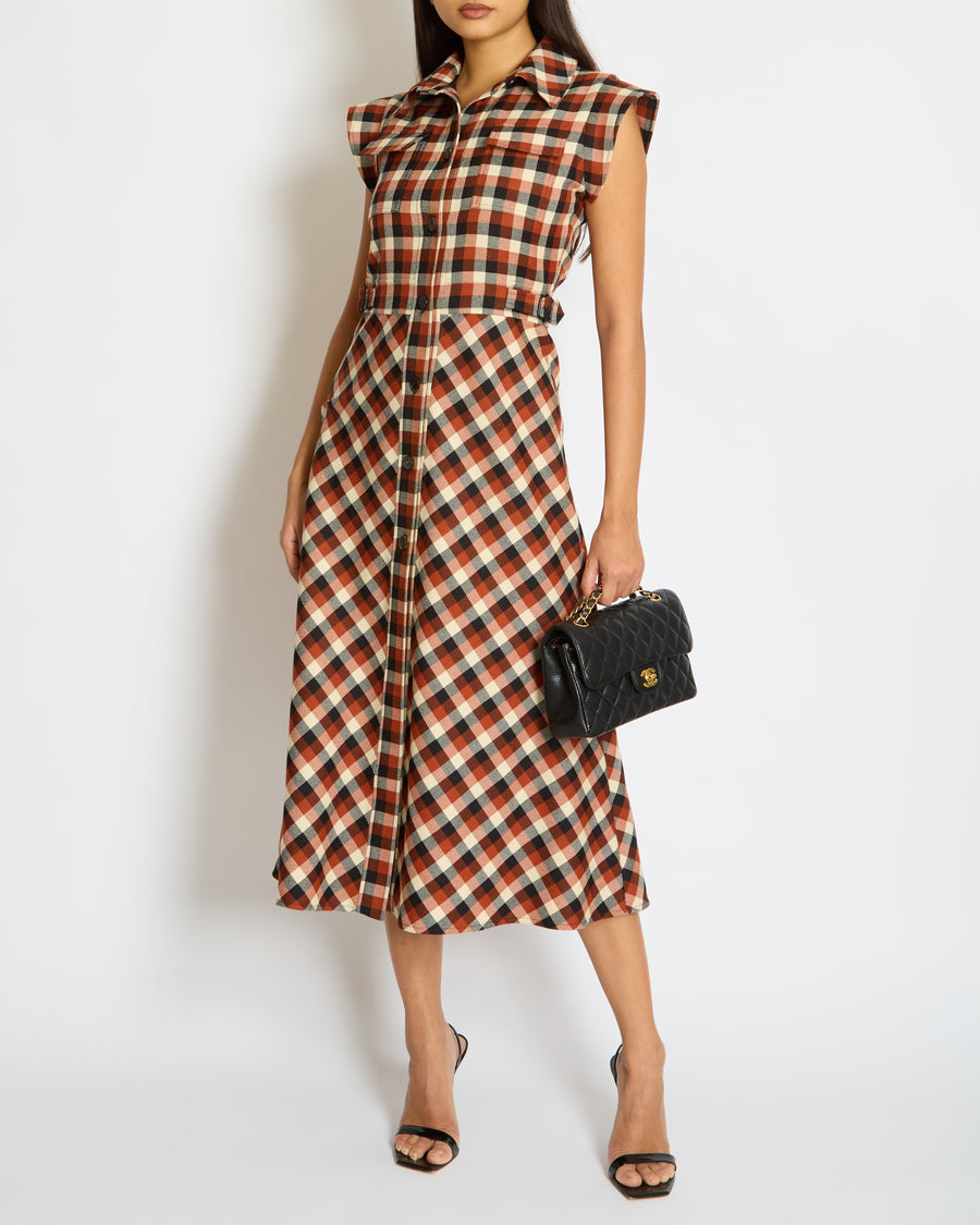 Christian Dior Orange, Black and Cream Checkered Sleeveless Maxi Dress Size FR 36 (UK 8)