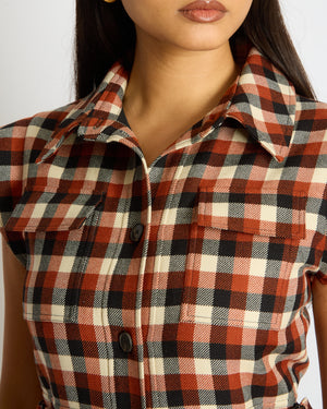 Christian Dior Orange, Black and Cream Checkered Sleeveless Maxi Dress Size FR 36 (UK 8)