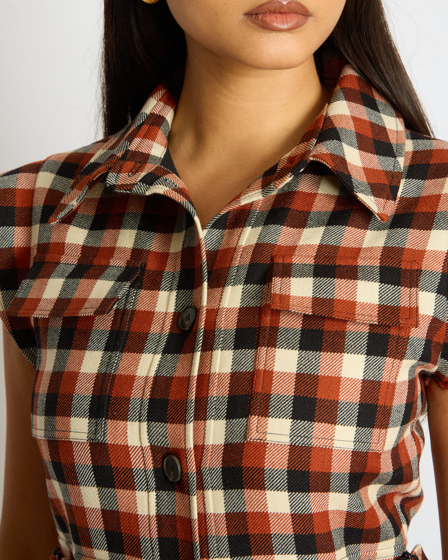 Christian Dior Orange, Black and Cream Checkered Sleeveless Maxi Dress Size FR 36 (UK 8)