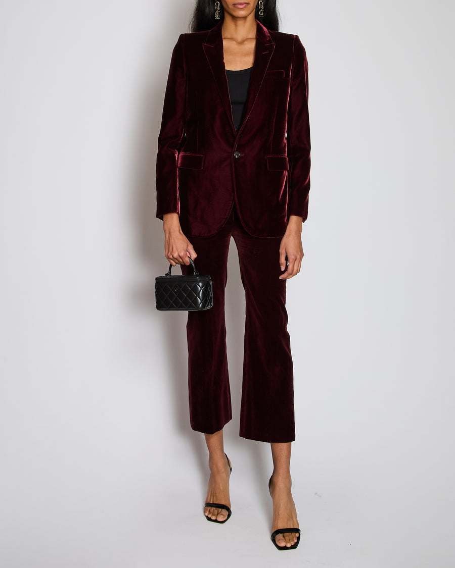 Saint Laurent Burgundy Velvet Blazer and Tailored Trouser Set Size FR 34 (UK 6)