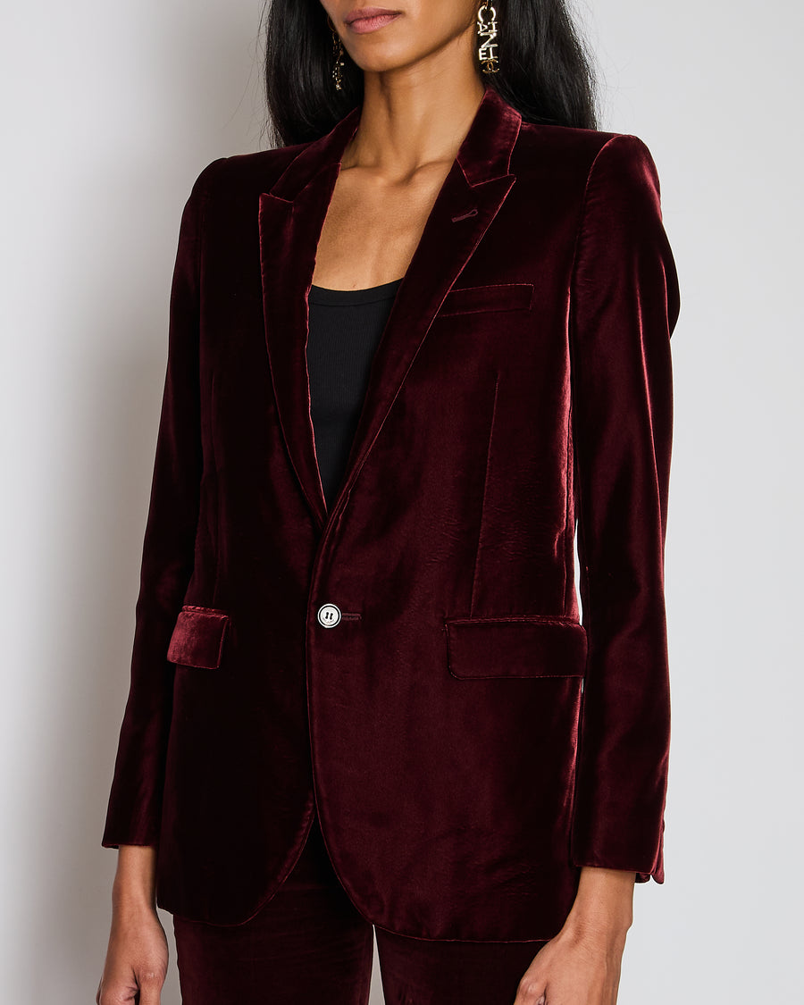 Saint Laurent Burgundy Velvet Blazer and Tailored Trouser Set Size FR 34 (UK 6)