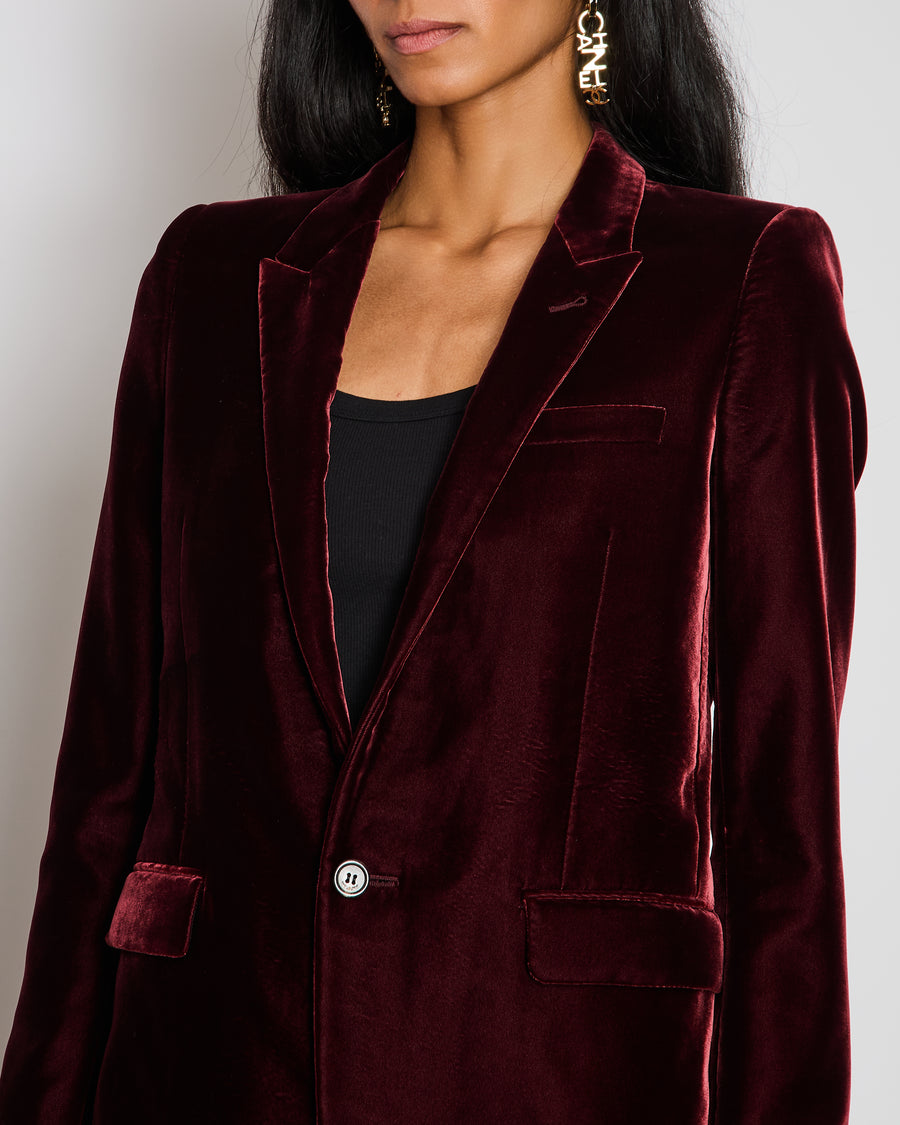 Saint Laurent Burgundy Velvet Blazer and Tailored Trouser Set Size FR 34 (UK 6)