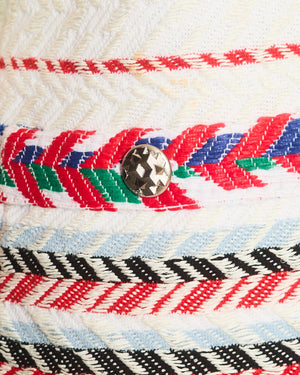 Chanel White Tweed Chevron Short Sleeve Top with Silver Botton Detail FR 38 Size UK 8