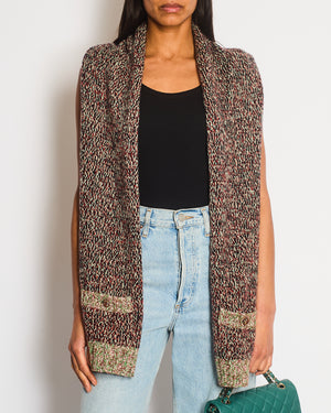 Chanel Green & Burgundy Knitted Gilet with CC Pocket Detail Size L (UK 12/14)