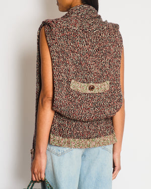 Chanel Green & Burgundy Knitted Gilet with CC Pocket Detail Size L (UK 12/14)