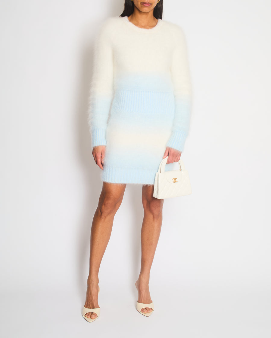 Chanel Cream and Blue Angora Long Sleeve Mini Dress Size FR 36 (UK 8)