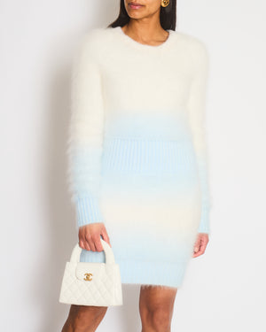 Chanel Cream and Blue Angora Long Sleeve Mini Dress Size FR 36 (UK 8)
